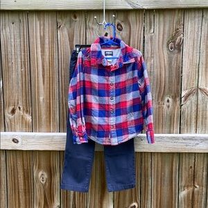 OshKosh Boy Cotton Flannel Shirt Sz 6 Red/Blue